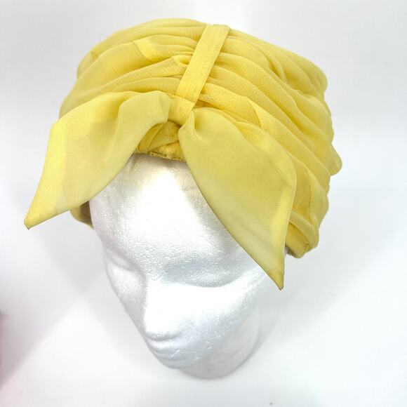 Vintage Yellow Pillbox Chiffon Rosette Hat with Bow - Picture 2 of 7